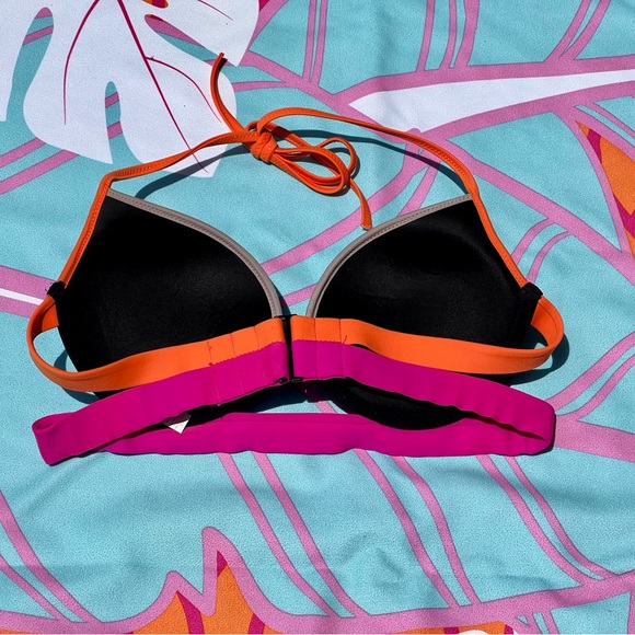 VS Hottie Halter: Victoria’s Secret Double-Banded Bikini Top Black, Pink, Orange - Picture 6 of 7